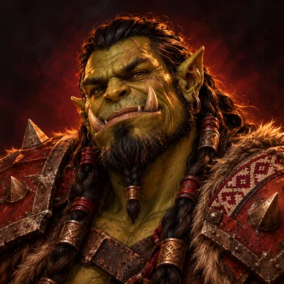 A warmly lit green orc warrior portrait.