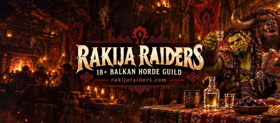 Rakija Raiders Facebook cover: Horde tavern artwork, 18+ Balkan Horde guild, rakijaraiders.com.